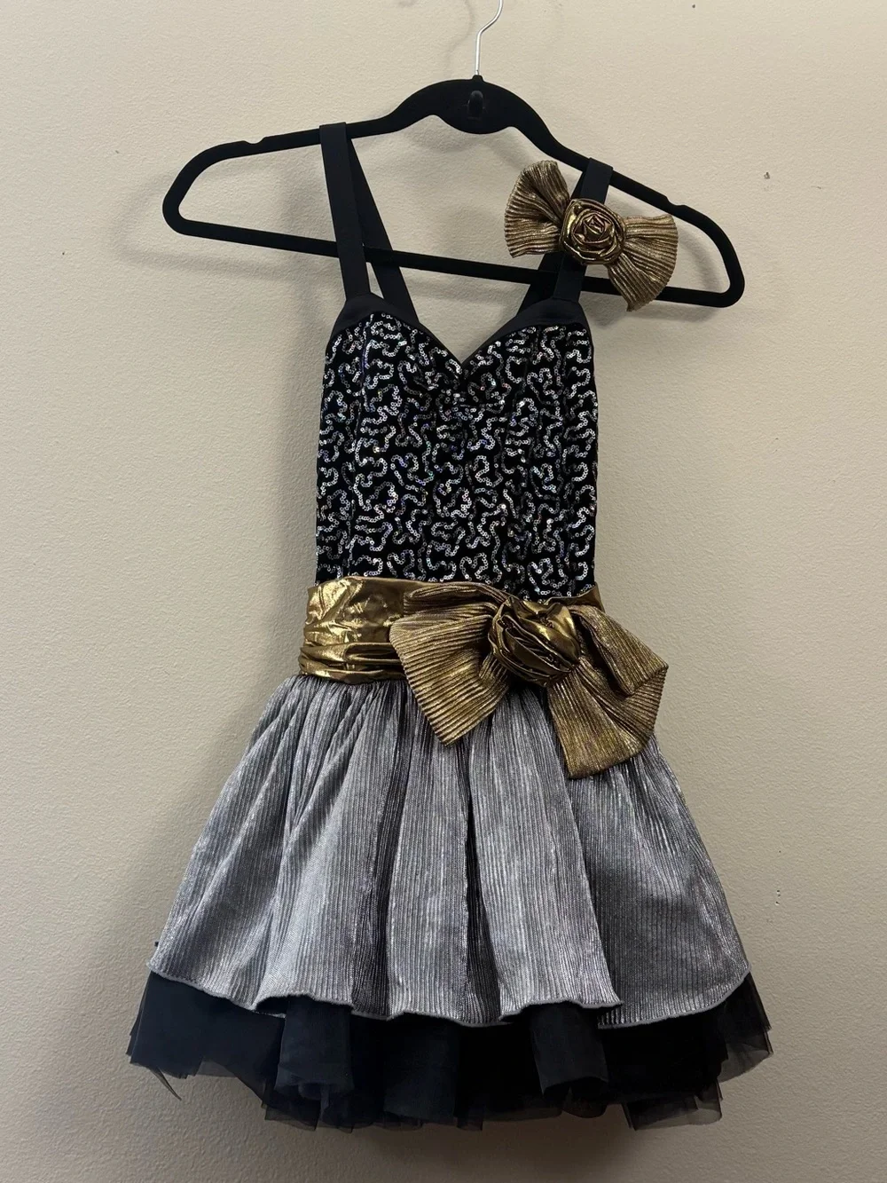 Weissman black & gold dance tutu dress bow girls Large LC glam retro glitz jazzy